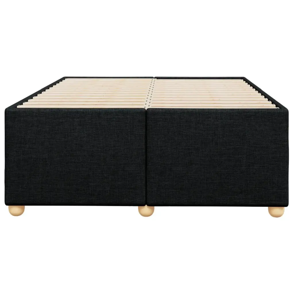 Double Bed Frame Black Polyester Fabric Upholstered Slat Support