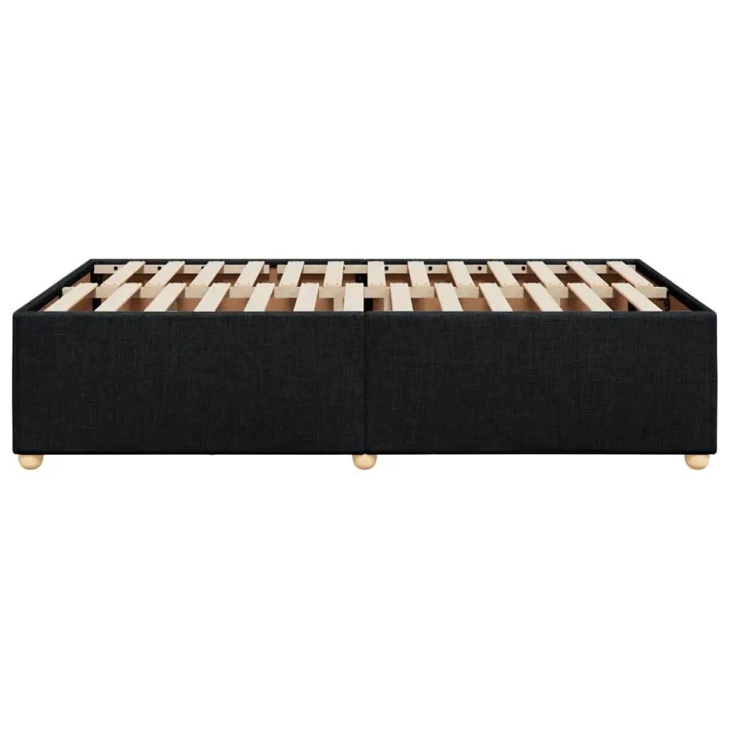 Double Bed Frame Black Polyester Fabric Upholstered Slat Support