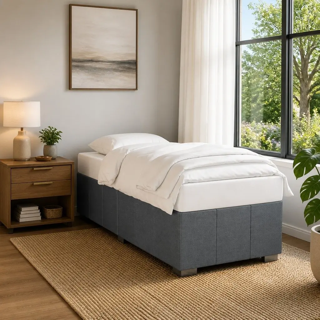 Bed Frame Grey Fabric 90x190 cm Bedroom Furniture Slats Support Without Mattress