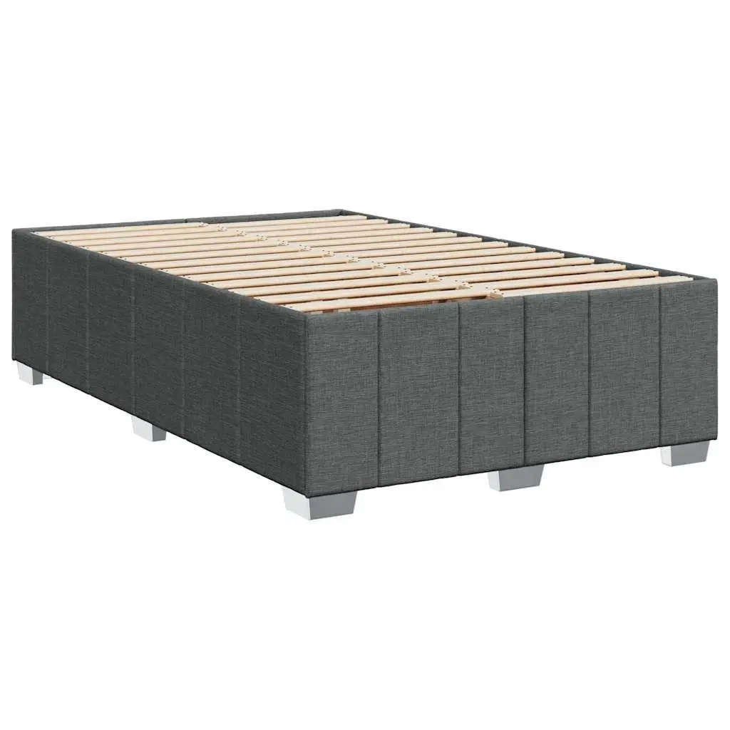 Double Bed Frame Polyester Fabric Grey Slats Support