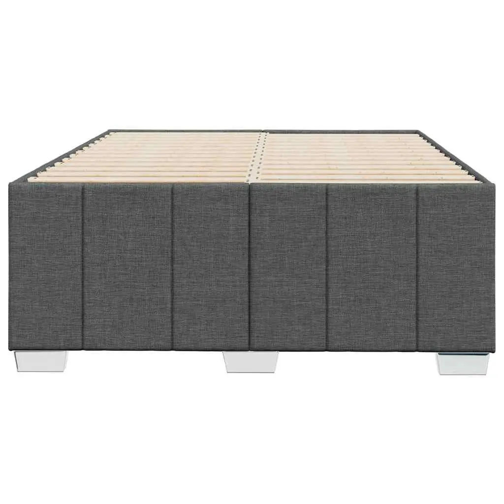 Double Bed Frame Polyester Fabric Grey Slats Support