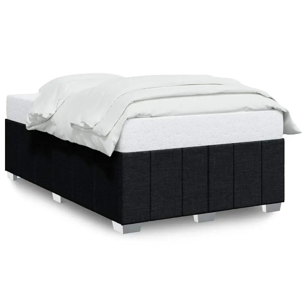 Double Bed Frame Polyester Fabric Black Upholstered Slatted Base Support Double Size