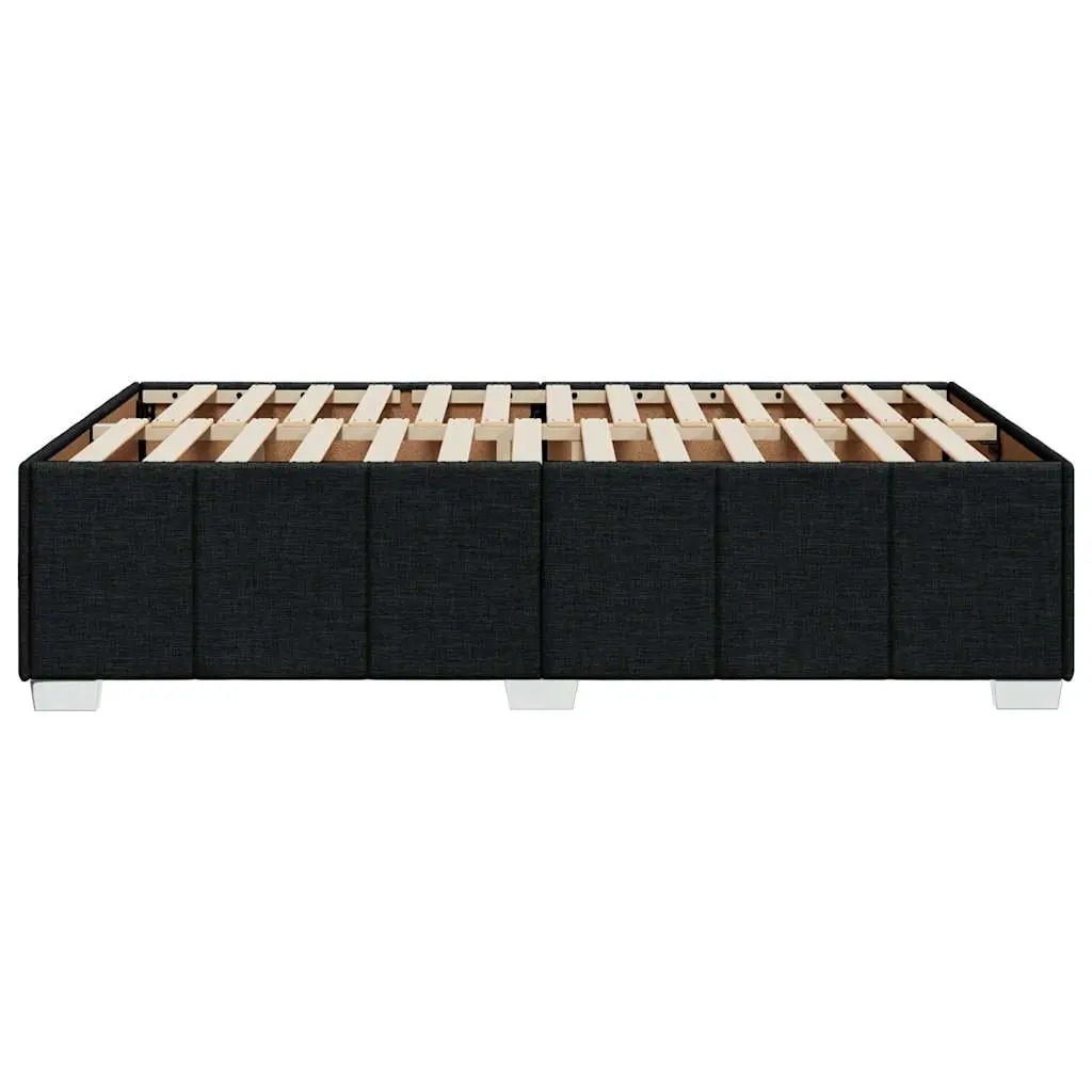 Double Bed Frame Polyester Fabric Black Upholstered Slatted Base Support Double Size