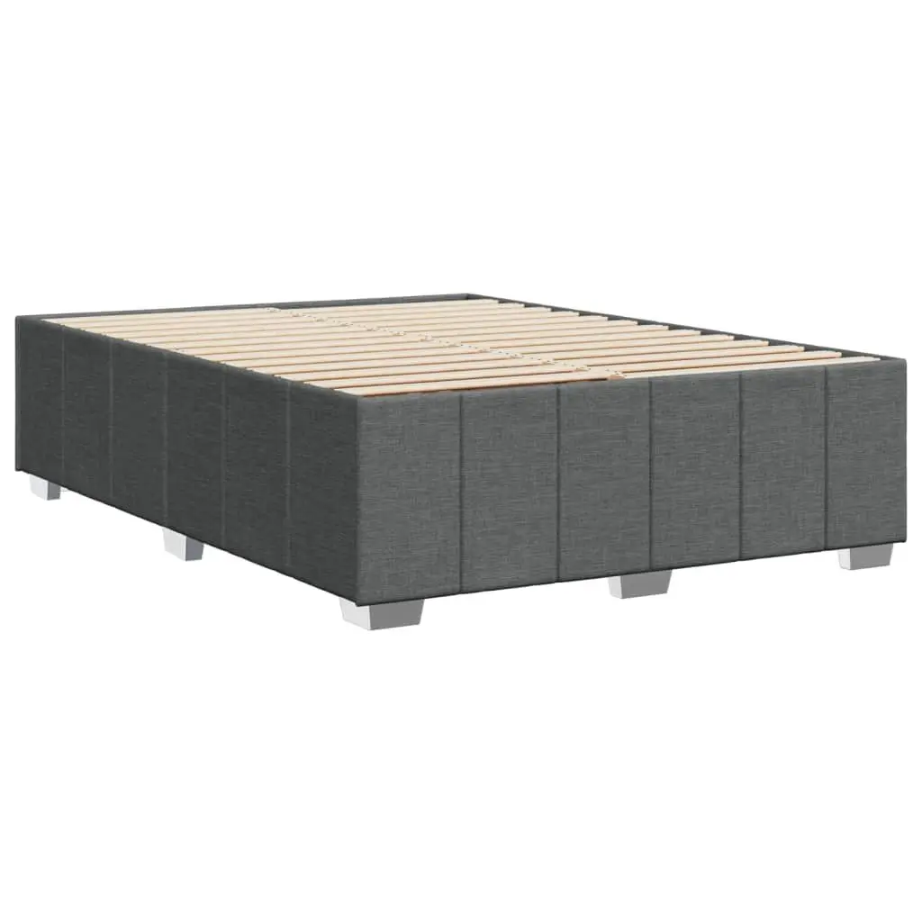Queen Bed Frame Upholstered Dark Grey Fabric Slat Support System