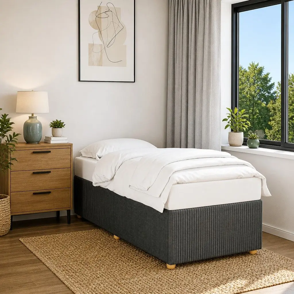 Bed Frame Fabric Upholstered Grey 90x190 cm Slatted Base