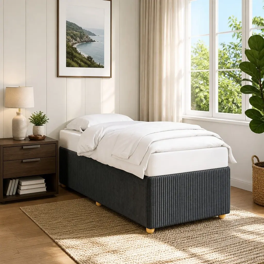 Grey Velvet Bed Frame Slatted Base 90x190cm Fabric Supportive Bedroom Furniture