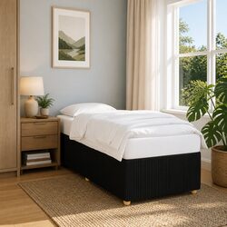 Bed Frame 90x190 cm Black Fabric Bedroom Furniture with Slats Support