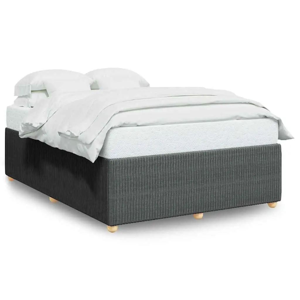 Double Bed Frame Velvet Fabric Dark Grey Slats Support