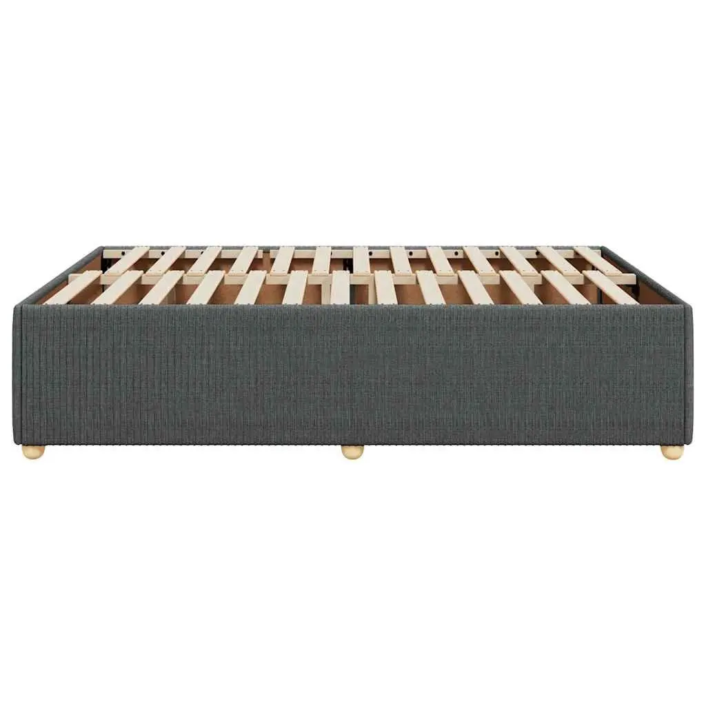 Double Bed Frame Velvet Fabric Dark Grey Slats Support
