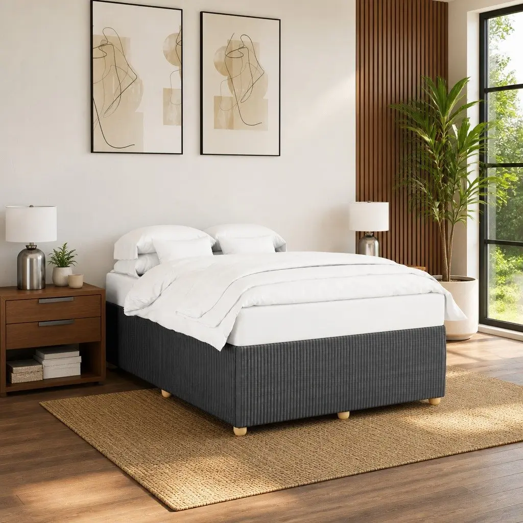 Queen Bed Frame Velvet Fabric Slat Support Grey Size Bedroom Furniture
