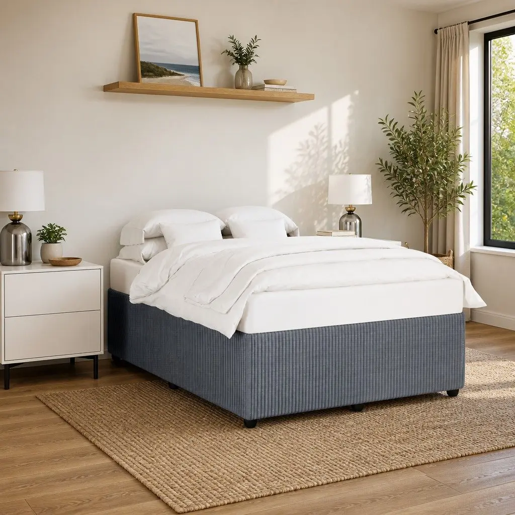 Double Bed Frame Grey Velvet Upholstered Slat Support Bedroom Furniture