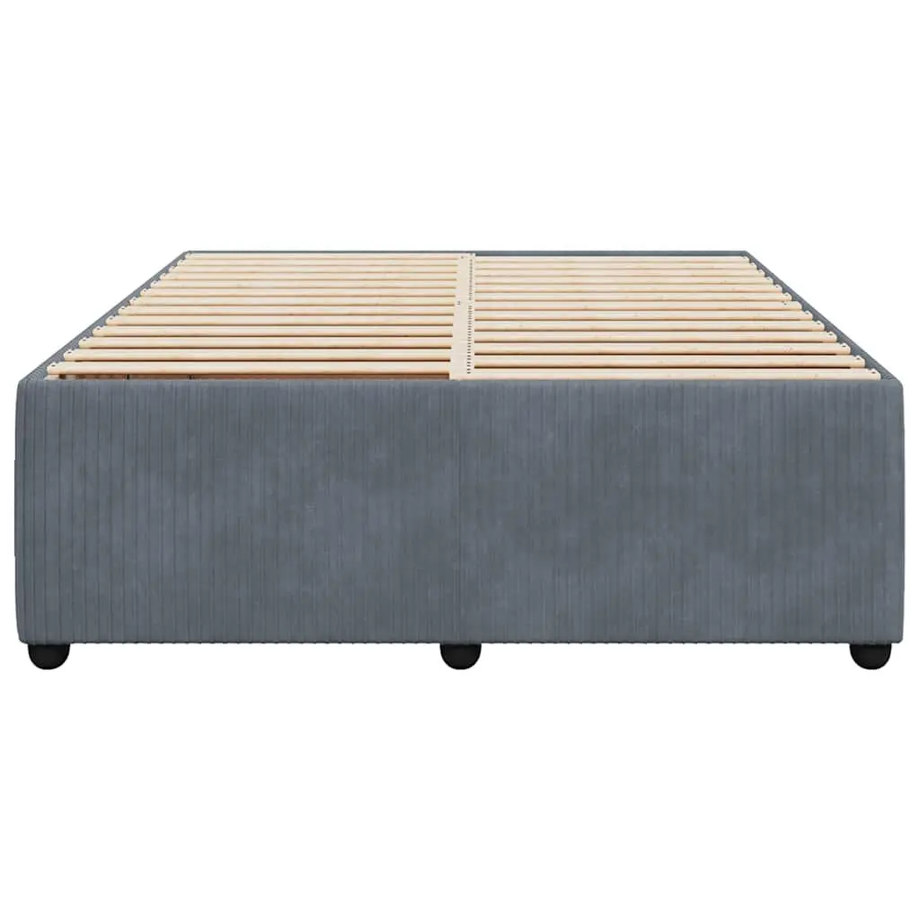 Double Bed Frame Grey Velvet Upholstered Slat Support Bedroom Furniture