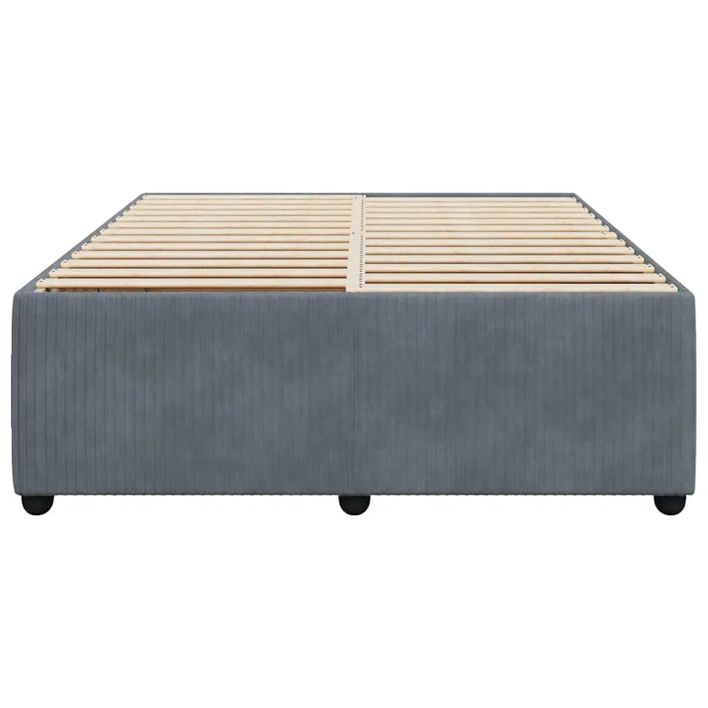 Grey Velvet Upholstered Queen Bed Frame with Slat Support System for Bedroom Use