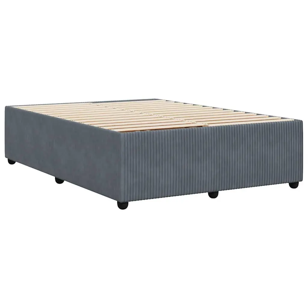 Grey Velvet Upholstered Queen Bed Frame with Slat Support System for Bedroom Use