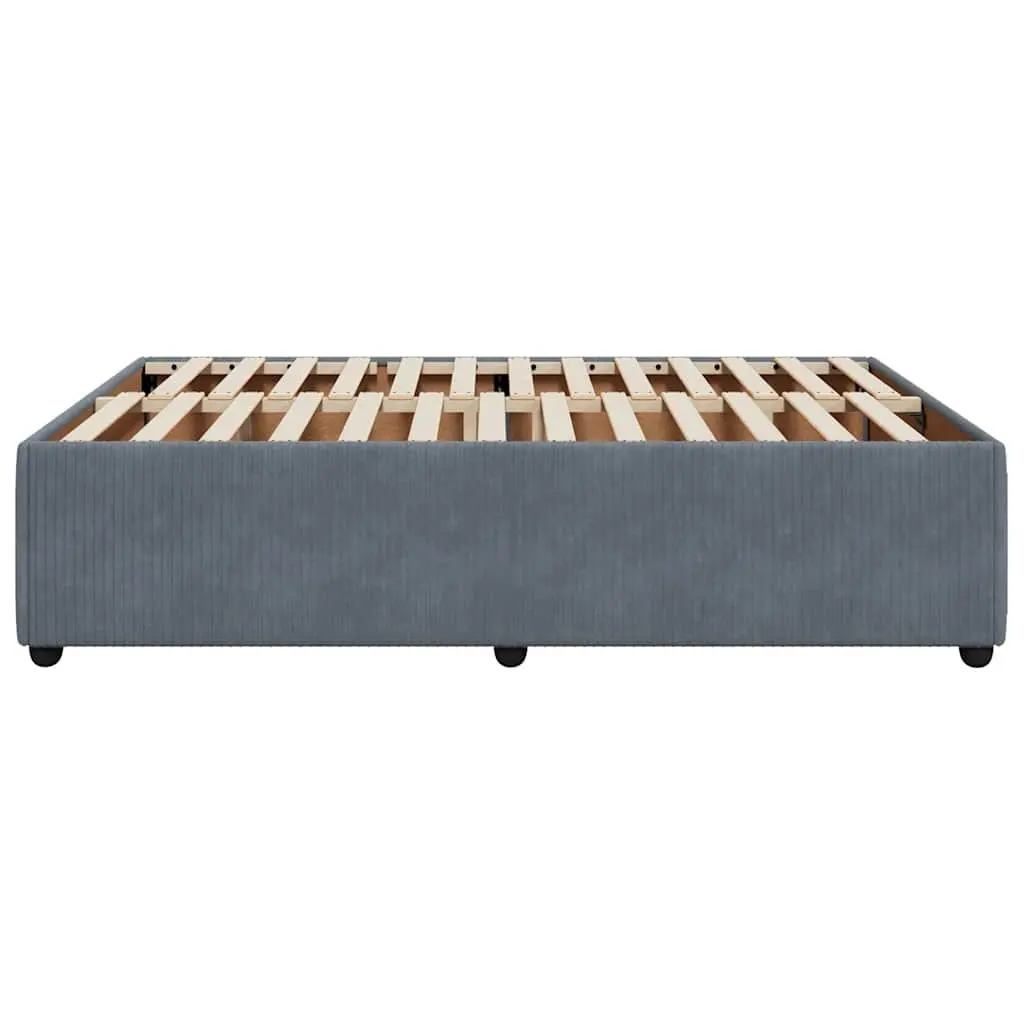Grey Velvet Upholstered Queen Bed Frame with Slat Support System for Bedroom Use