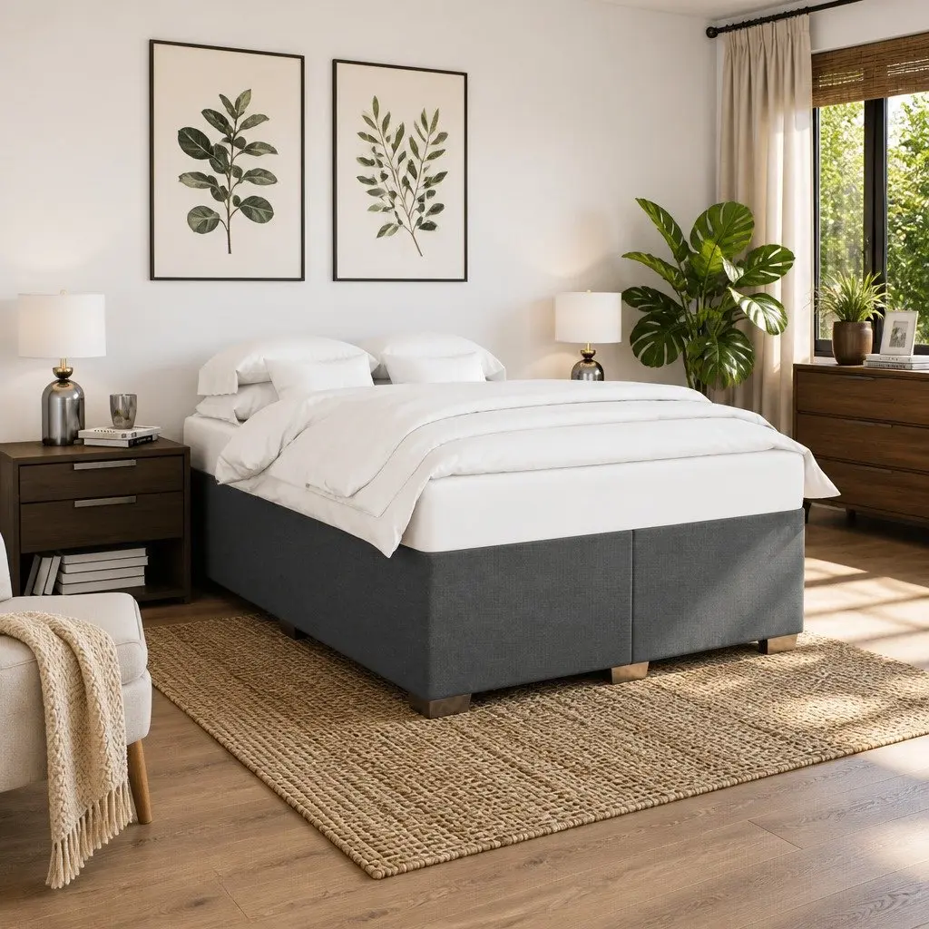 Queen Bed Frame with Removable Mattress Topper Pocket Spring Light Grey Fabric