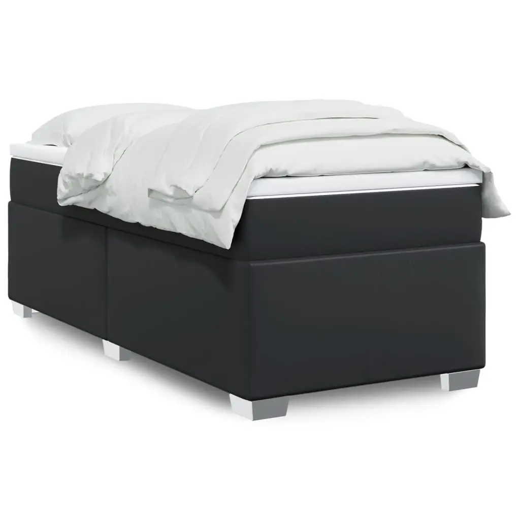 King Single Box Spring Bed with Pocket Mattress Black Faux Leather Frame
