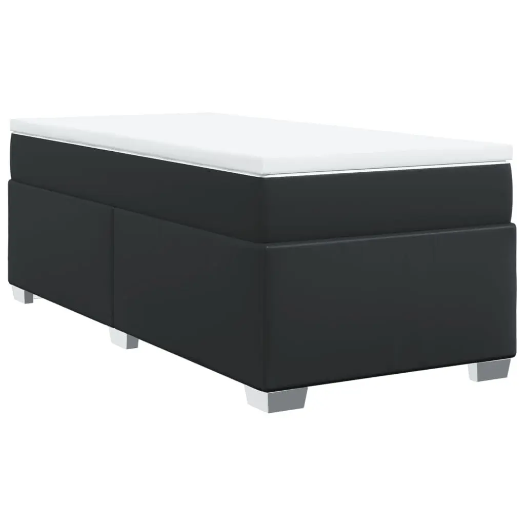 King Single Box Spring Bed with Pocket Mattress Black Faux Leather Frame