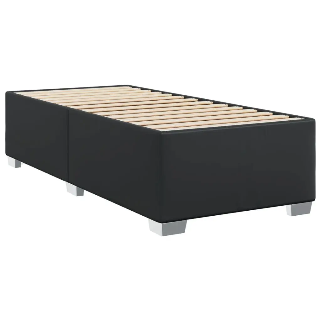 King Single Box Spring Bed with Pocket Mattress Black Faux Leather Frame