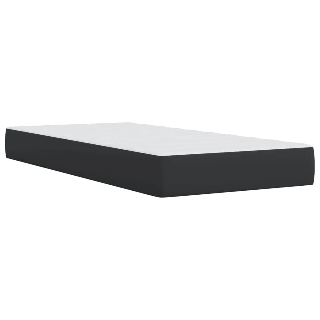King Single Box Spring Bed with Pocket Mattress Black Faux Leather Frame