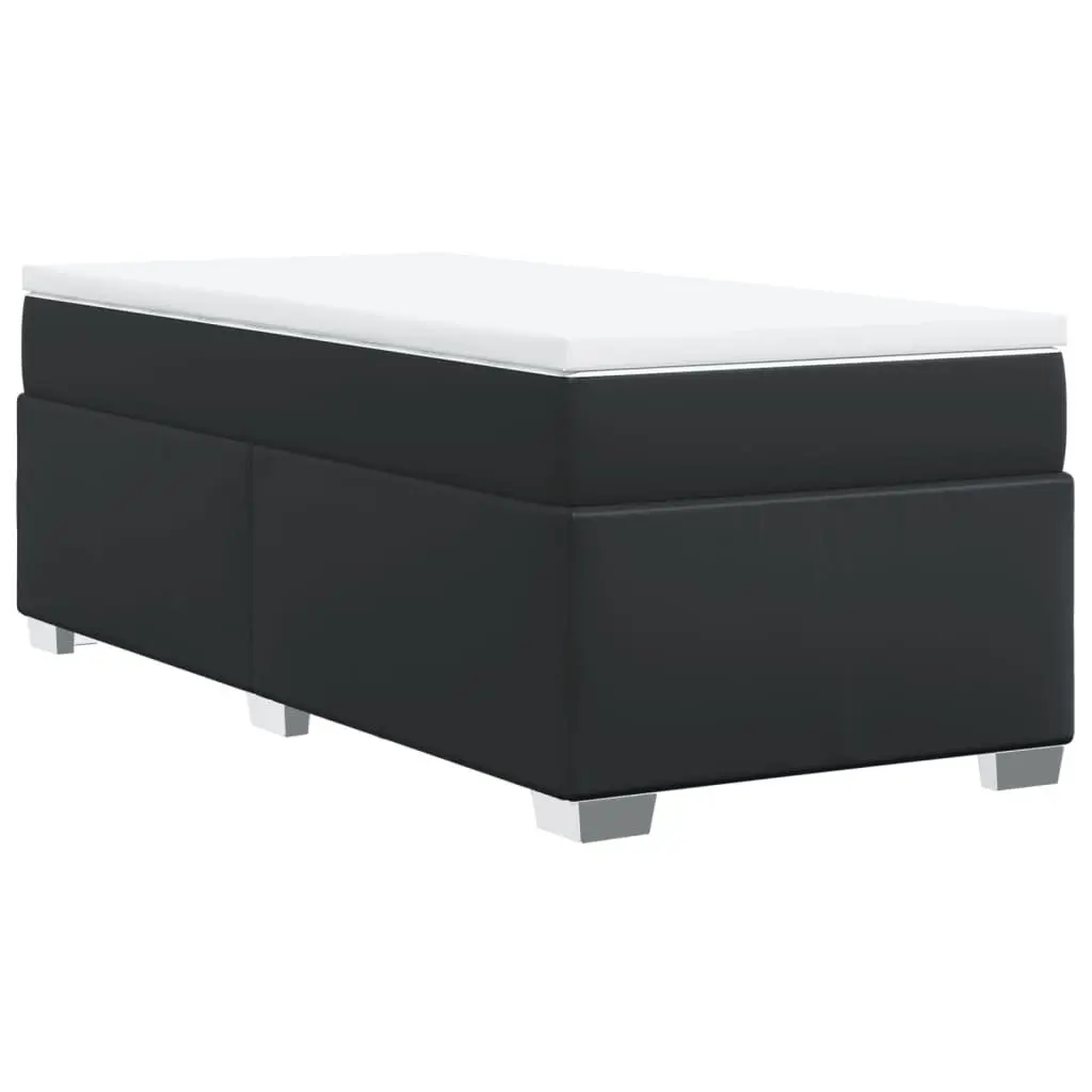 King Single Box Spring Bed with Pocket Mattress Black Faux Leather Frame