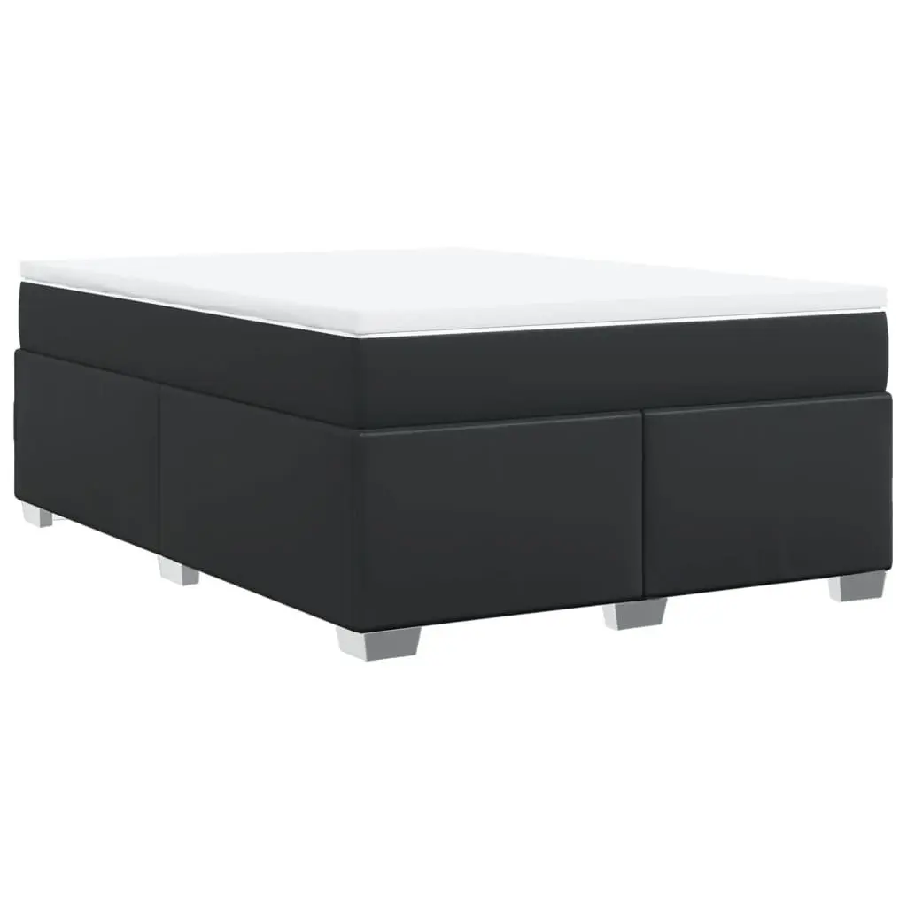 Queen Size Box Spring Bed with Pocket Mattress Black Faux Leather Frame