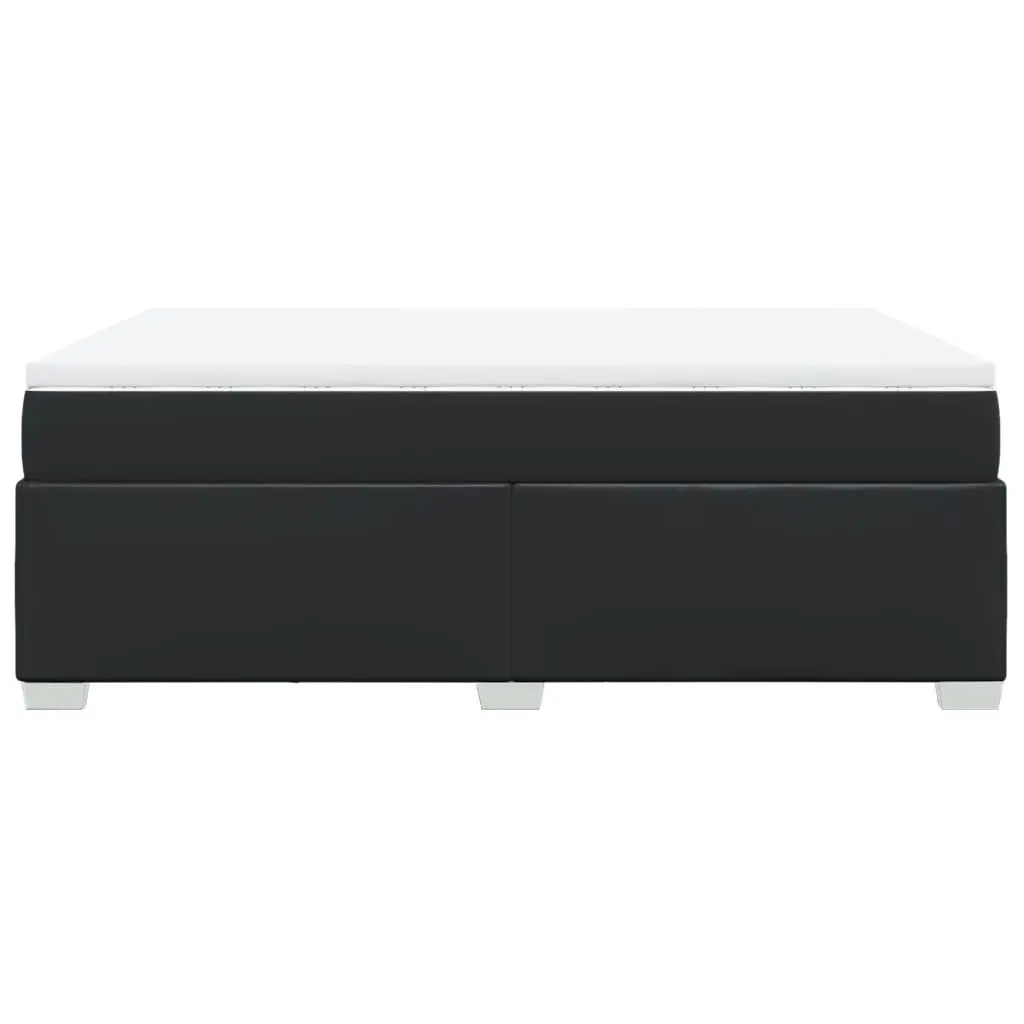 Queen Size Box Spring Bed with Pocket Mattress Black Faux Leather Frame