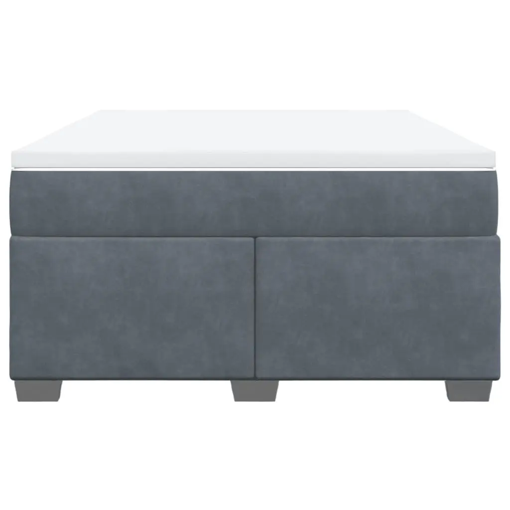 Full Size Bed Dark Grey Velvet with Pocket Spring Mattress and Removable Topper
