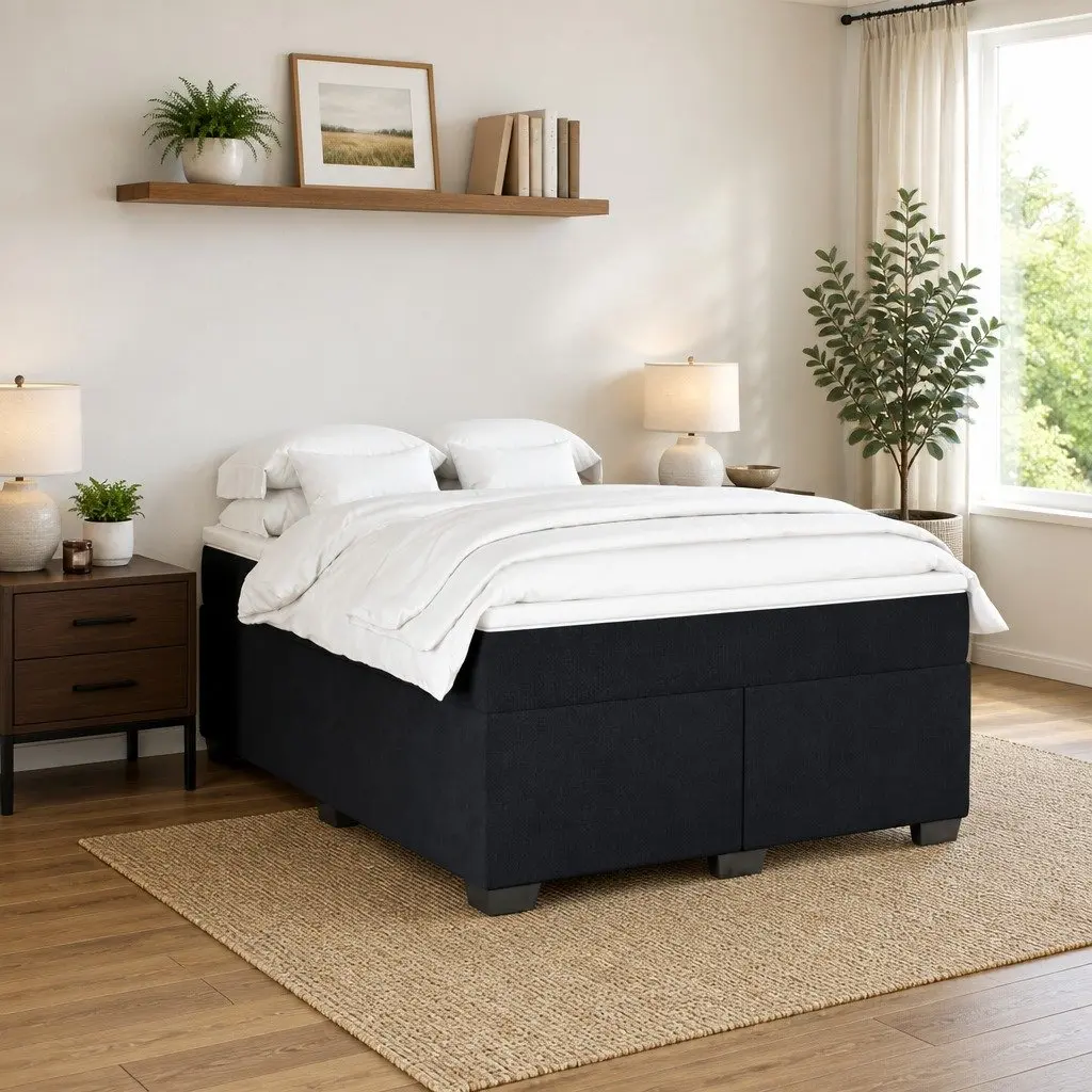 Double Bed with Velvet Upholstered Frame Pocket Spring Mattress Grey Slatted Base