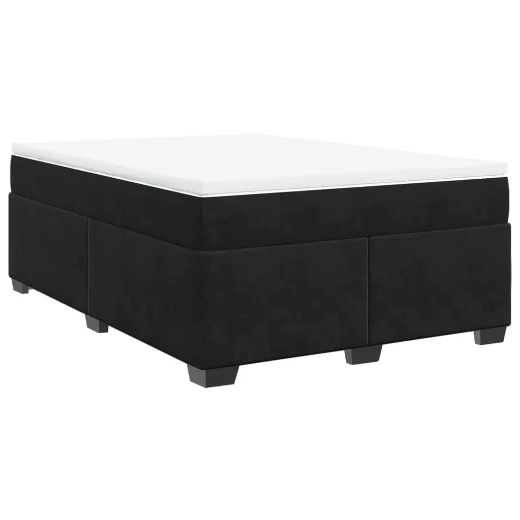 Double Bed with Velvet Upholstered Frame Pocket Spring Mattress Grey Slatted Base