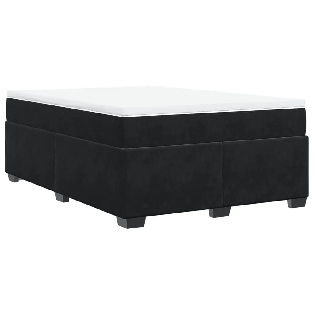 Double Bed with Velvet Upholstered Frame Pocket Spring Mattress Grey Slatted Base