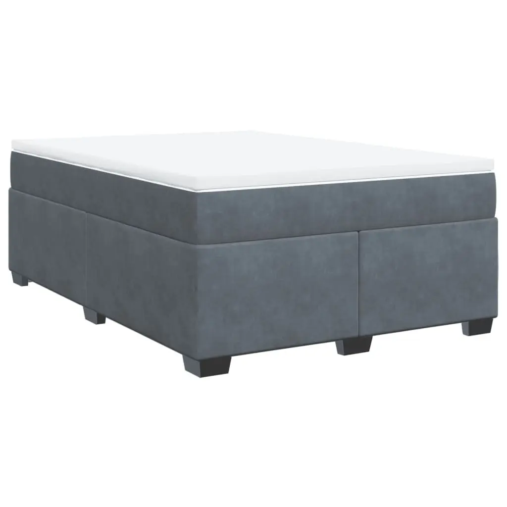 Velvet Upholstered Box Spring Bed Queen Size with Pocket Spring Mattress and Slatted Base in Grey