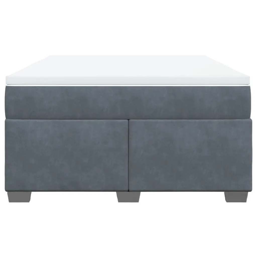 Velvet Upholstered Box Spring Bed Queen Size with Pocket Spring Mattress and Slatted Base in Grey
