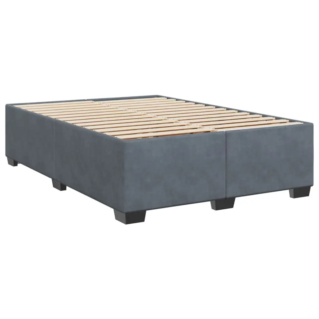 Velvet Upholstered Box Spring Bed Queen Size with Pocket Spring Mattress and Slatted Base in Grey