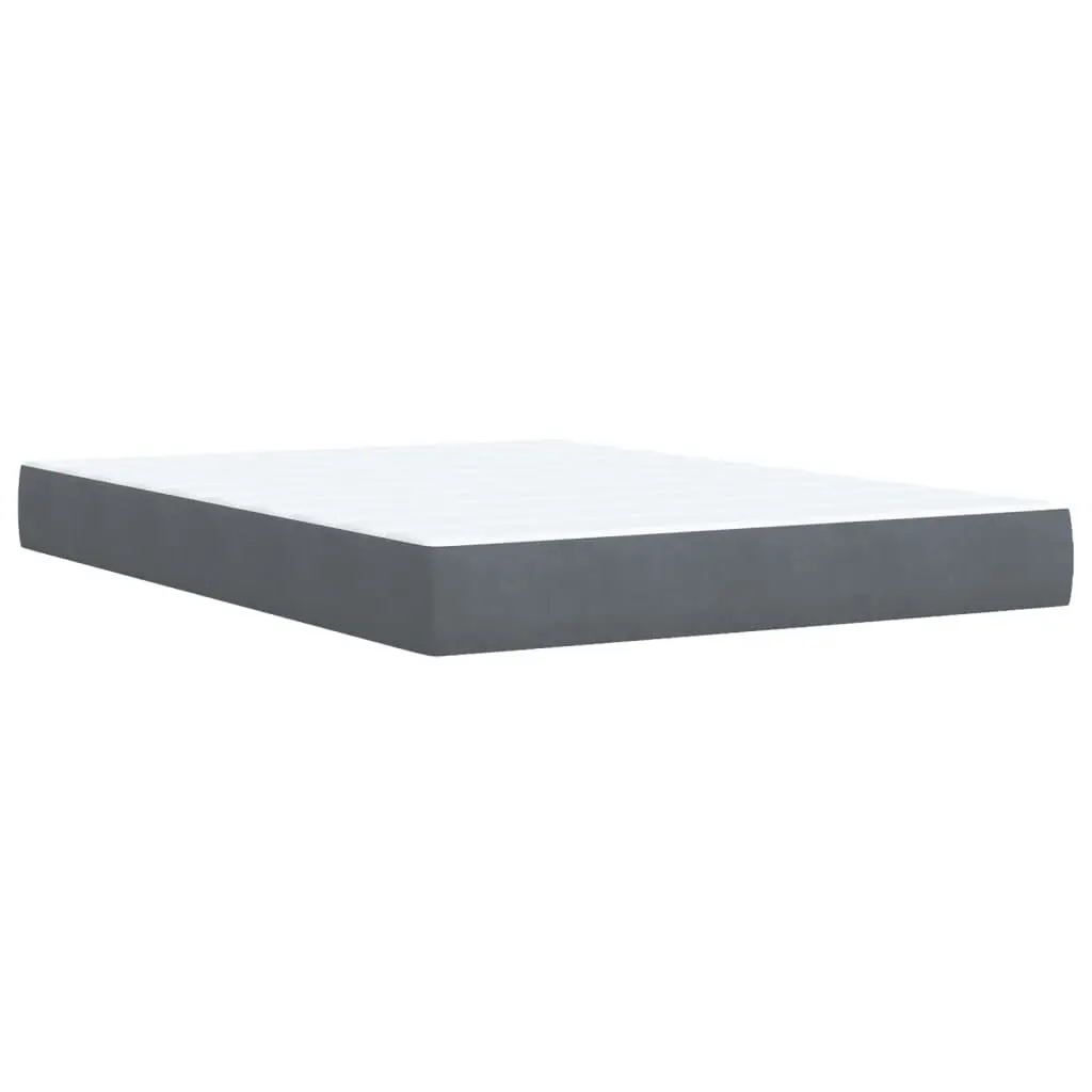 Velvet Upholstered Box Spring Bed Queen Size with Pocket Spring Mattress and Slatted Base in Grey