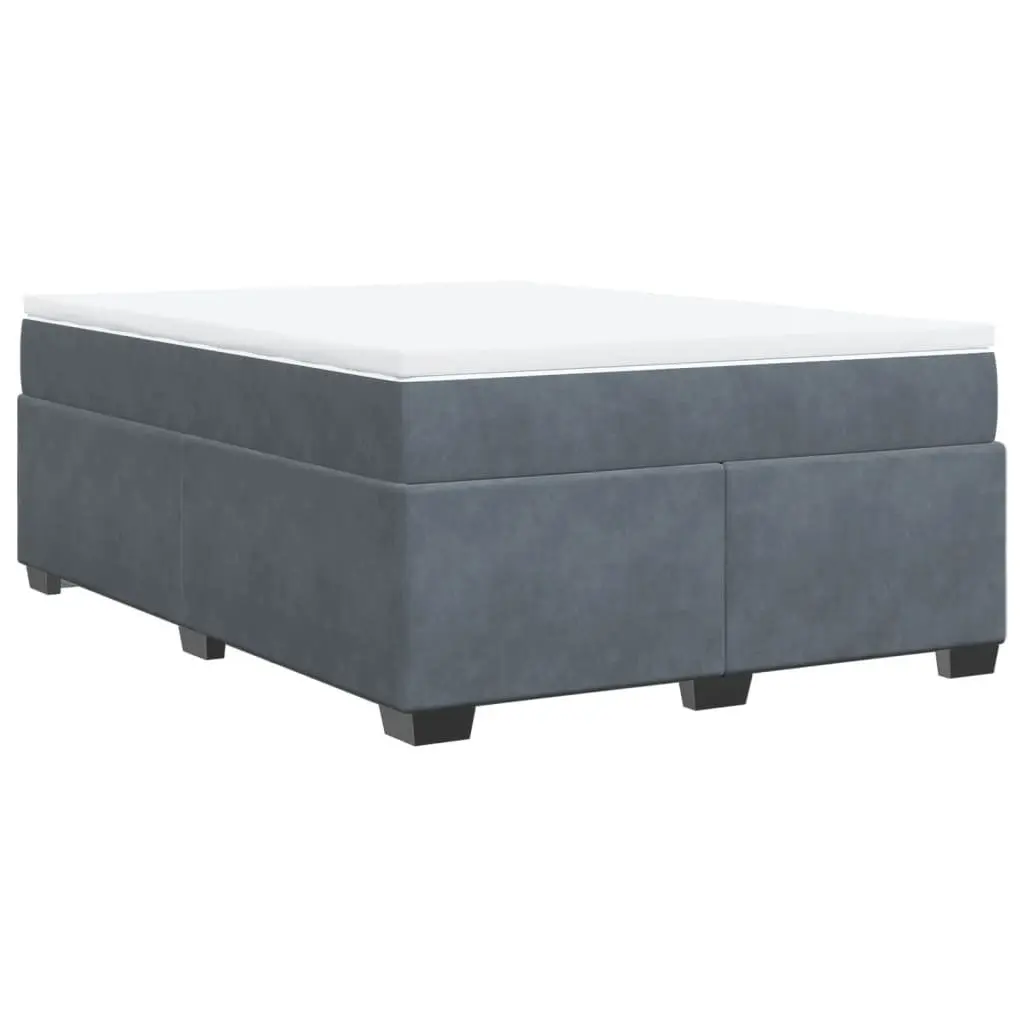 Velvet Upholstered Box Spring Bed Queen Size with Pocket Spring Mattress and Slatted Base in Grey