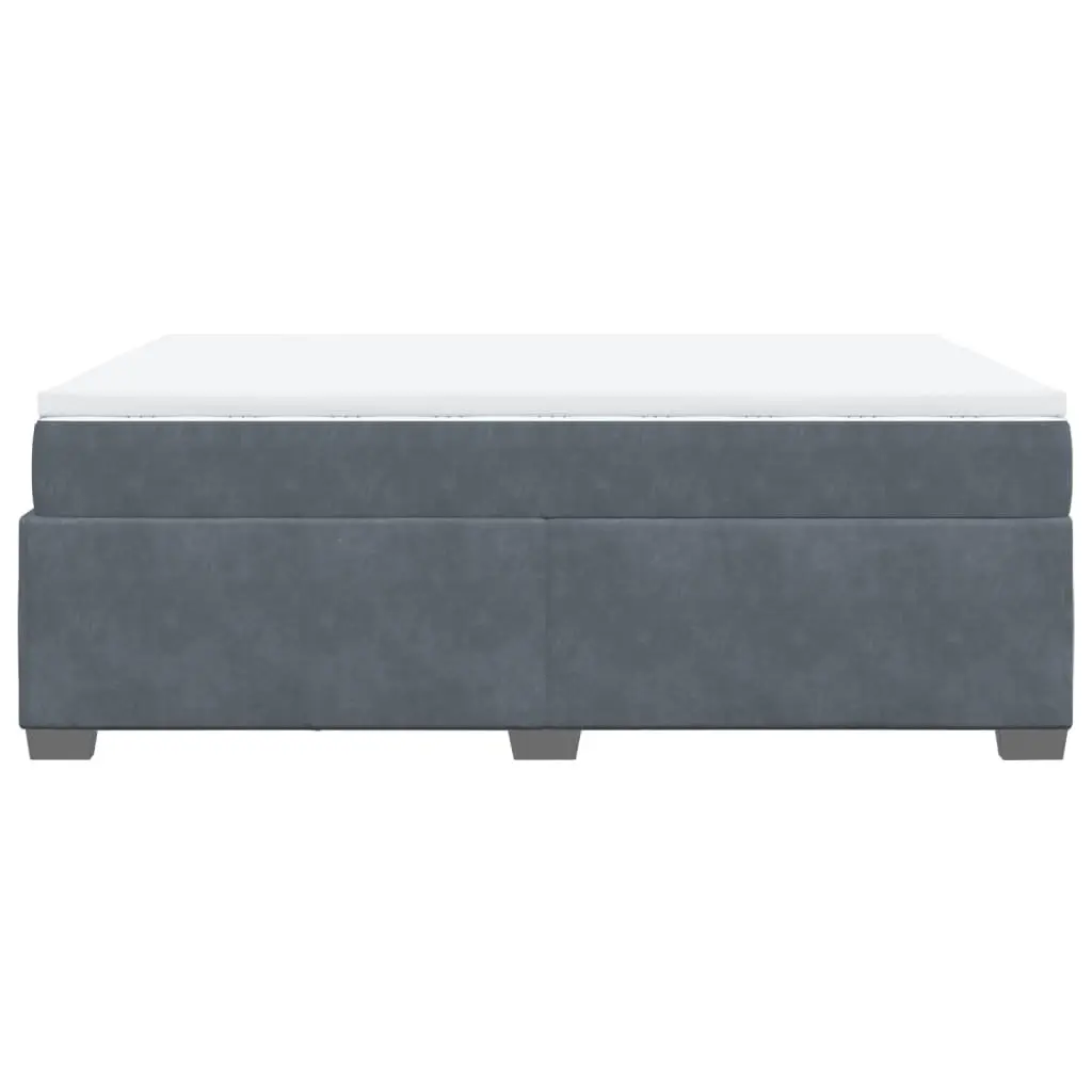 Velvet Upholstered Box Spring Bed Queen Size with Pocket Spring Mattress and Slatted Base in Grey