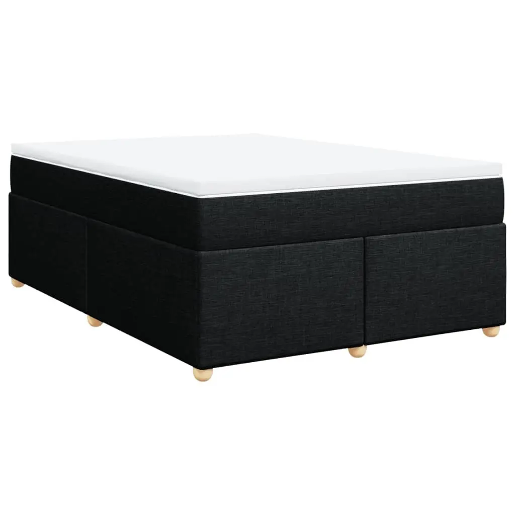Double Bed Frame Black Polyester Fabric Slatted Base Pocket Spring Mattress