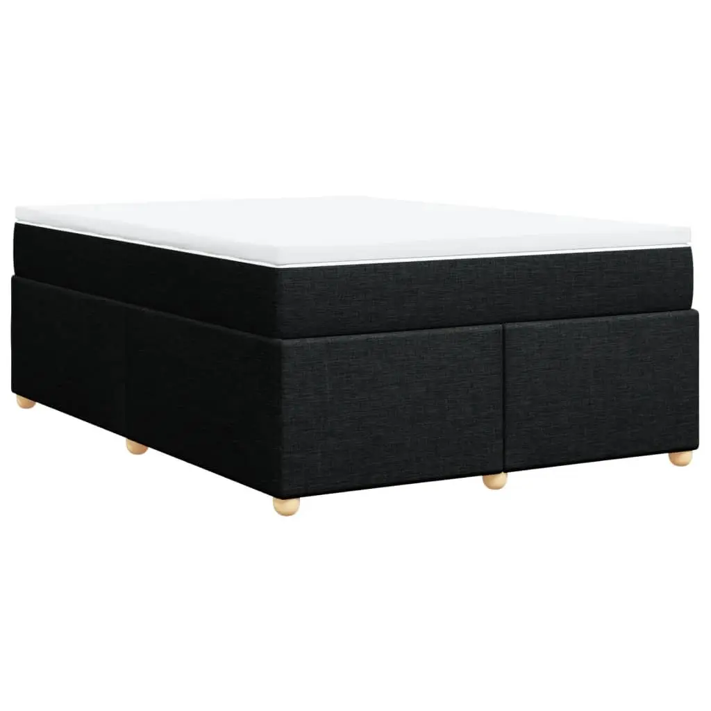 Double Bed Frame Black Polyester Fabric Slatted Base Pocket Spring Mattress