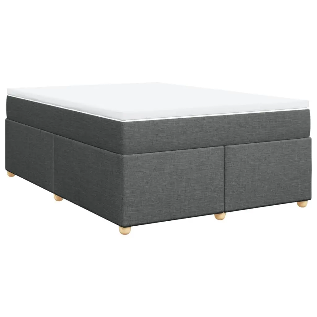Box Spring Bed with Mattress Polyester Fabric Queen Size Light Grey