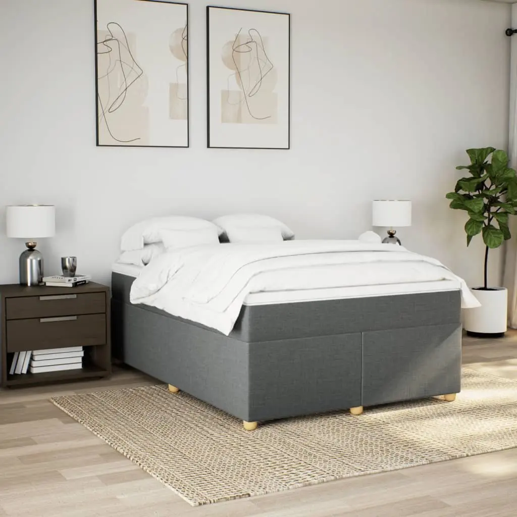 Box Spring Bed with Mattress Polyester Fabric Queen Size Light Grey
