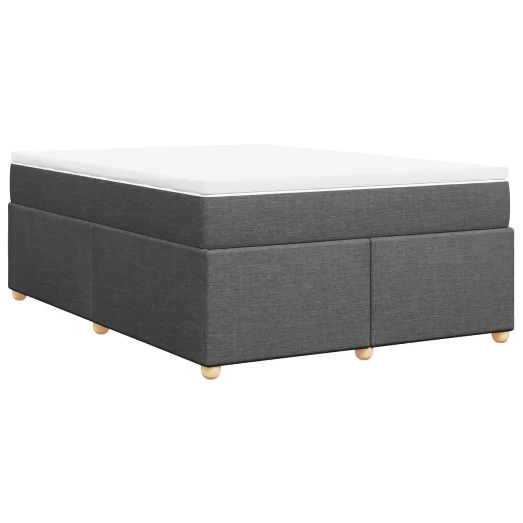 Box Spring Bed with Mattress Polyester Fabric Queen Size Light Grey
