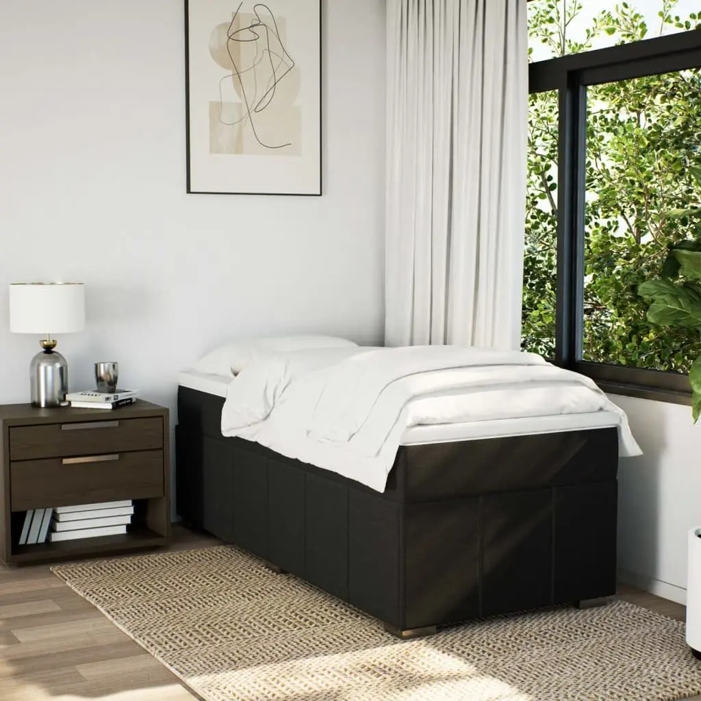 King Single Bed Frame with Pocket Spring Mattress Slatted Base Black Fabric