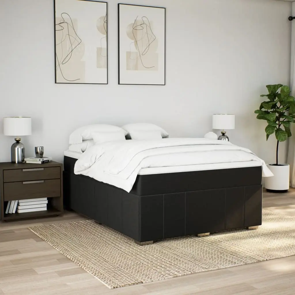 Double Size Pocket Spring Mattress Bed Frame Slatted Base Black Fabric