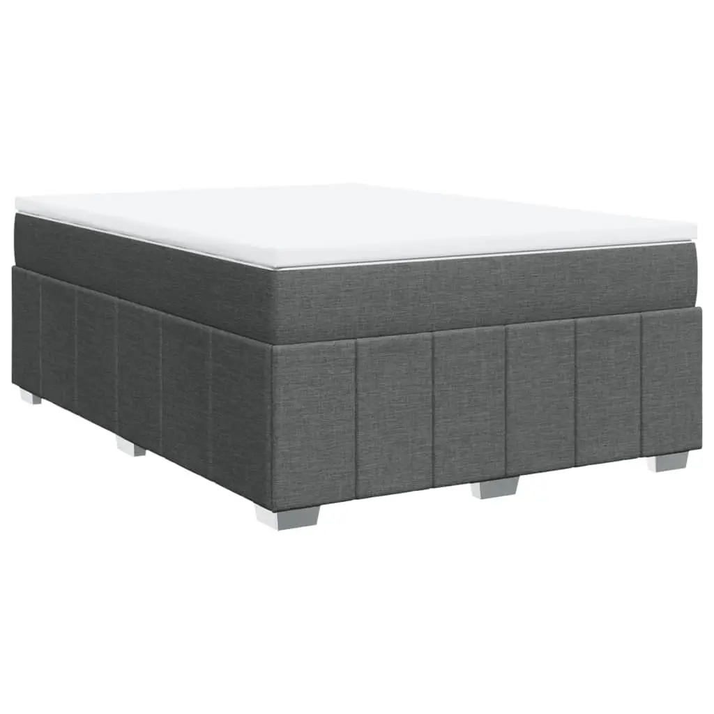 Queen Size Bed Frame with Grey Polyester Fabric Pocket Spring Mattress and Slatted Base