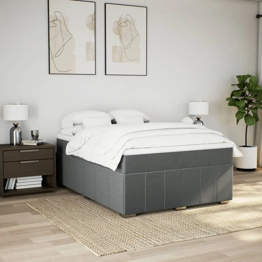 Queen Size Bed Frame with Grey Polyester Fabric Pocket Spring Mattress and Slatted Base