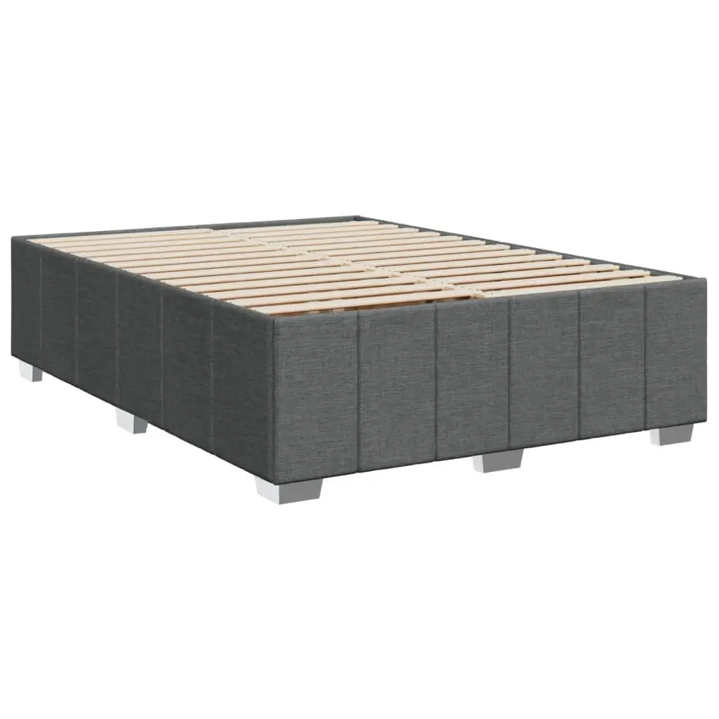 Queen Size Bed Frame with Grey Polyester Fabric Pocket Spring Mattress and Slatted Base
