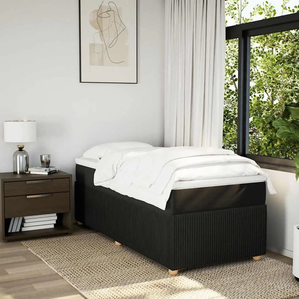 Box Spring Bed Frame Black Fabric King Single with Pocket Spring Mattress and Removable Topper