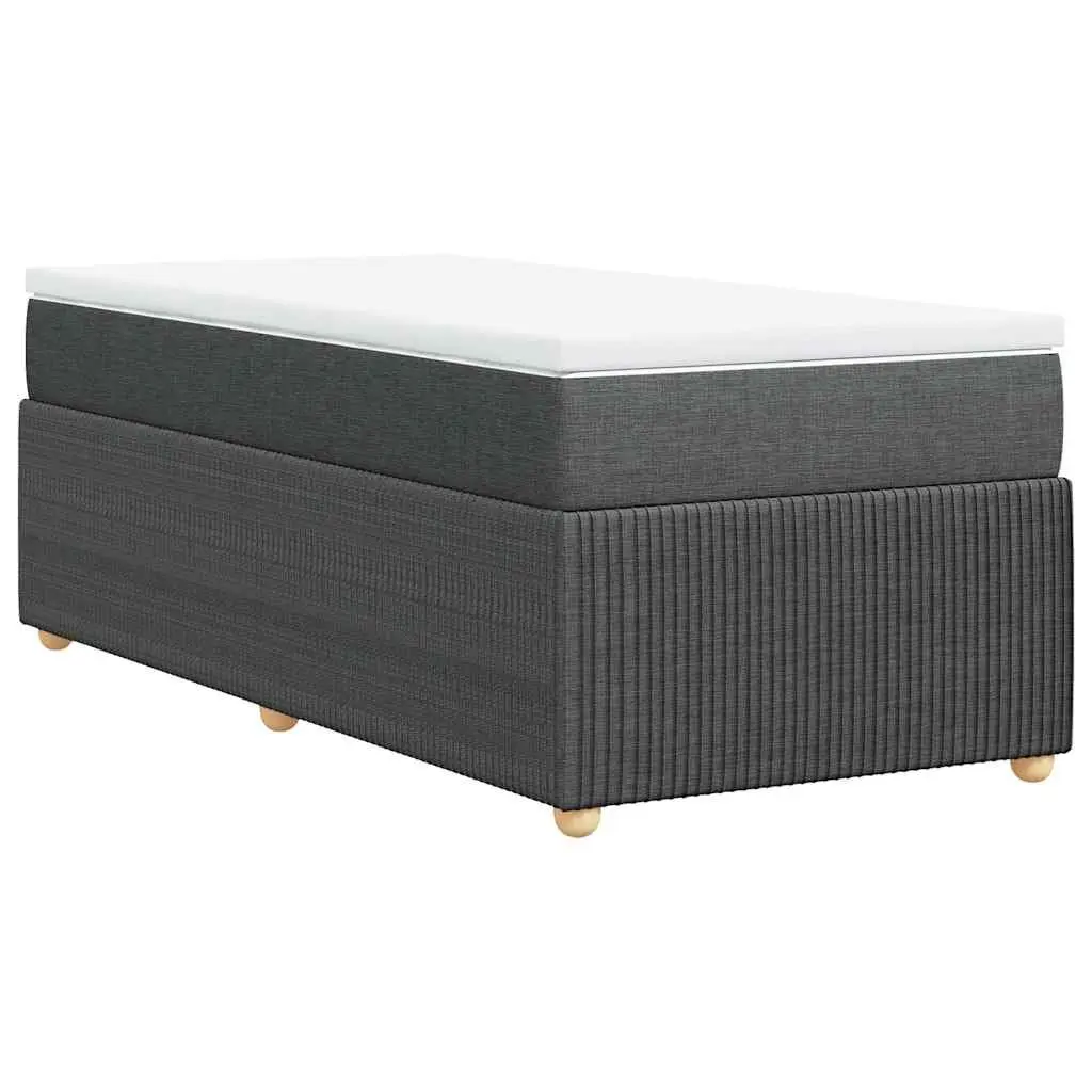 Box Spring Bed Frame Black Fabric King Single with Pocket Spring Mattress and Removable Topper