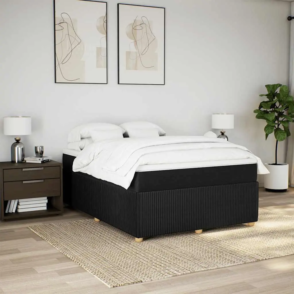 Double Bed with Slatted Frame Pocket Spring Mattress Black Fabric Topper